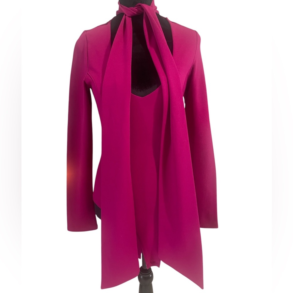 Magenta neck tie, Bow,peep hole neck, long sleeve body suit,Large - Picture 4 of 9